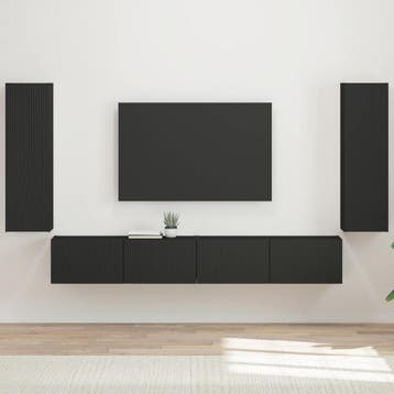 vidaXL Tv Wandkast Set 4 st Zwart Bewerkt hout, Verzenden, Nieuw