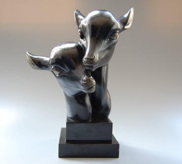 Michel Leducq - sculptuur, Twee herten  - Art Deco - 32 cm