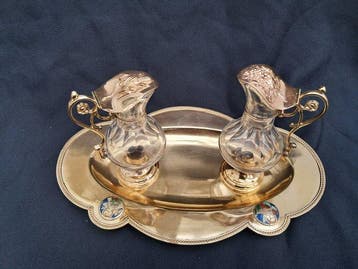 Liturgische ampullenset (3) - Antiek - Gelakt messing, Glas