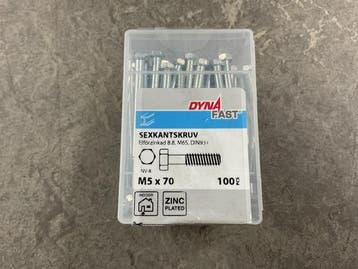 Veiling - 15x Dynafast zeskantschroef M5x70mm 100-pack, Bricolage & Construction