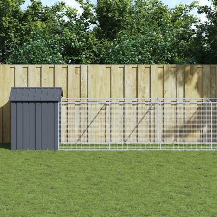 vidaXL Hondenhok met dak 117x609x123 cm gegalvaniseerd staal, Dieren en Toebehoren, Hondenhokken, Nieuw, Verzenden