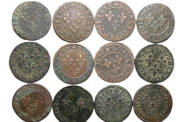 France. Louis XIII (1610-1643). Double Tournois (lote de 12