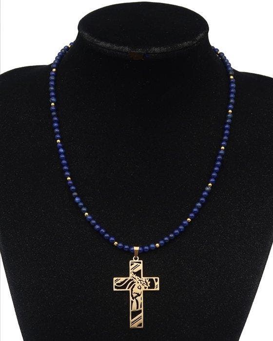 Lapis lazuli - Ketting met het Christuskruis in Lapis-Lazuli, Antiek en Kunst, Antiek | Boeken en Manuscripten