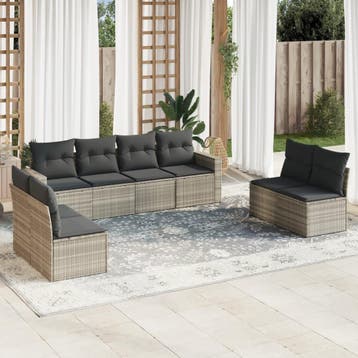 vidaXL 8-delige Loungeset met kussens poly rattan lichtgrijs, Verzenden