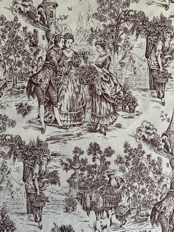 Cinq mètres de toile de Jouy, double largeur, dessin grand,