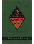 1938 HANSA 1100 / 1700 INSTRUCTIEBOEKJE DUITS, Ophalen of Verzenden