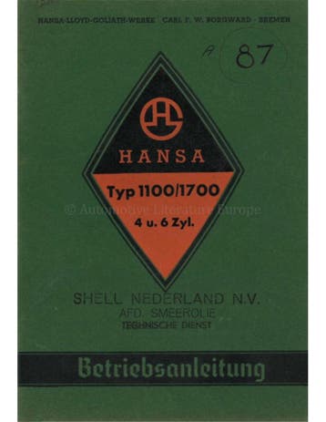 1938 HANSA 1100 / 1700 INSTRUCTIEBOEKJE DUITS, Ophalen of Verzenden