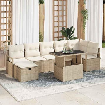 vidaXL Tuinbank Set met kussen met opslag 8 pcs Beige Poly, Verzenden