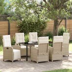 vidaXL Tuin Eettafel Set met kussen 7 pcs Beige poly rattan, Verzenden, Nieuw