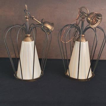 Gekooide hanglamp (2) - Kroonvorm - Glas, Metaal -