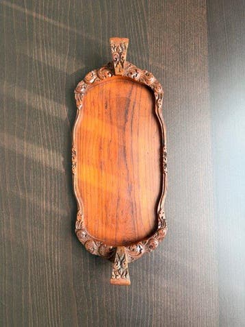 Antique Hand-Carved Wooden Tray with Rich Baroque-Style