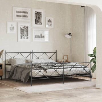 vidaXL Bedframe met hoofd- en voeteneinde metaal zwart, Verzenden