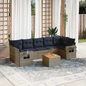 vidaXL 8-delige tuinbankset met kussens, grijs polyrotan, Verzenden, Nieuw