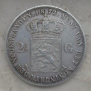 Nederland. Willem III. 2 1/2 Gulden 1872 (Zonder