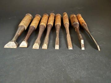 Vintage Japanse timmermansbeitelset – Oire Nomi, 8-delige