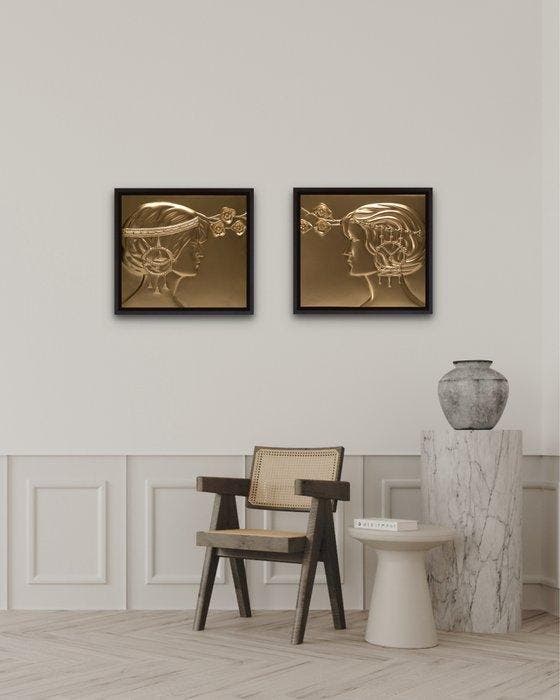 In de stijl van Georg Klimt - Relief, Set secessionistische, Antiek en Kunst, Kunst | Designobjecten