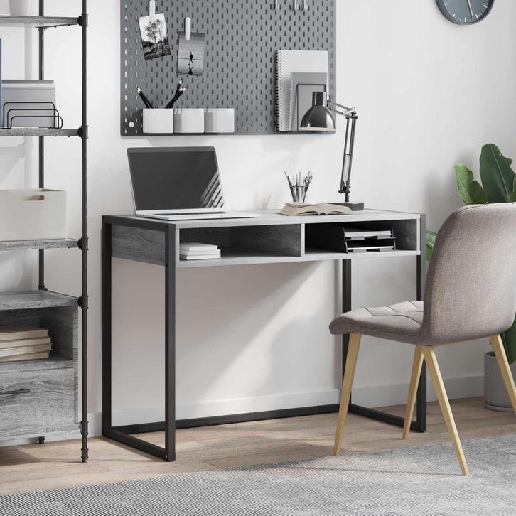 vidaXL Bureau met opslag Grijs Sonoma 100 x 50 x 75 cm, Huis en Inrichting, Bureaus, Nieuw, Verzenden