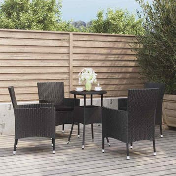 vidaXL 5-delige Bistroset met kussens poly rattan zwart, Verzenden, Nieuw