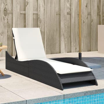 vidaXL Ligbed met kussen 60x205x73 cm poly rattan zwart, Verzenden