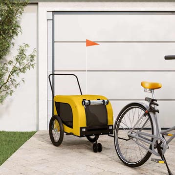 vidaXL Hondenfietstrailer oxford stof en ijzer geel en zwart, Verzenden