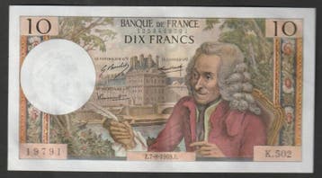 France Frankreich 10 Francs Voltaire – 07 08 1969 – K 50, Postzegels en Munten, Verzenden, België