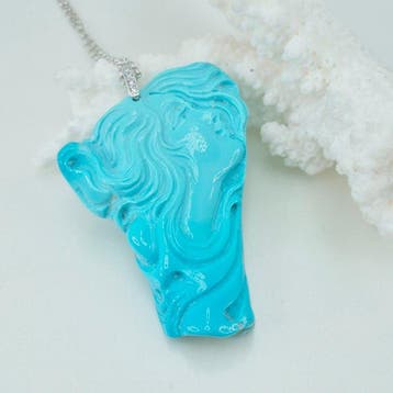 Turquoise - Zilver - Halsketting - Turkoois gravure, Antiek en Kunst