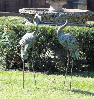 sculptuur, Koppel vormgegeven flamingos - 81 cm - metaal