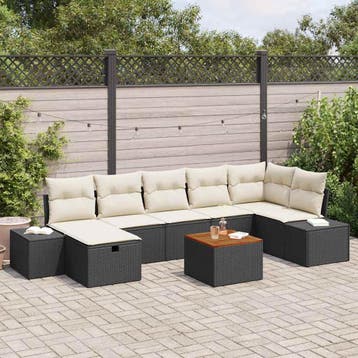 vidaXL Tuinbank Set 8 st Zwart poly rattan, Verzenden