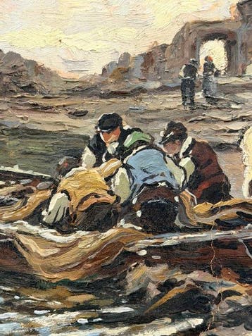 Luca Albino (1884-1952) - Marina con approdo dei pescatori