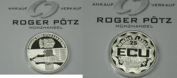 25 Ecu 1991 Nederland Stadt Arnheim zilver Pp selten zilver, Verzenden, België
