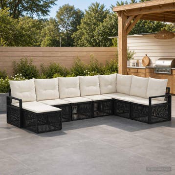 vidaXL Tuinbank Set 8 st Zwart poly rattan, Verzenden, Nieuw