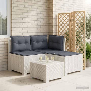 vidaXL 3-Zits Tu bank met Kussens Rattan Look 3-zits PP Wit, Verzenden, Nieuw