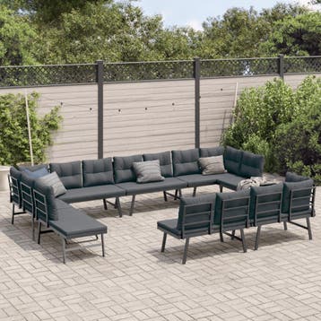 vidaXL 8-delige Tuinbankenset met kussens gepoedercoat staal, Verzenden, Nieuw