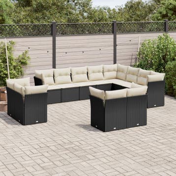 vidaXL 12-delige Loungeset met kussens poly rattan zwart, Verzenden, Nieuw, Loungeset