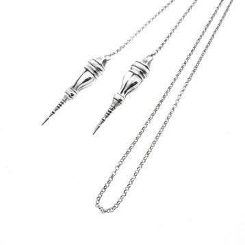 Antiek zilveren ketting met breipendoppen, Handtassen en Accessoires, Kettingen, Ophalen of Verzenden, Gebruikt, Zilver, Zilver