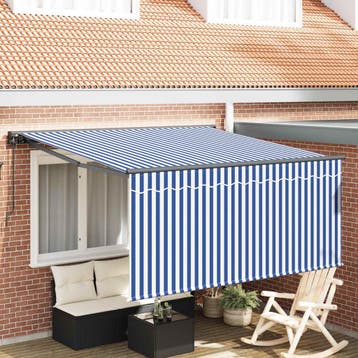 vidaXL Uitschuifbare luifel Blauw en Wit 350 x 250 cm, Tuin en Terras, Verzenden, Nieuw