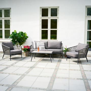 Loungset 4delig donkergrijs | Rotan | Tuinset, Verzenden, Nieuw, 5 zitplaatsen