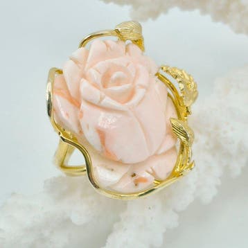 Koraal - Zilver, Verguld - Ring - Roze koraal