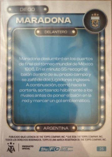 2026 Topps Inception, Road to World Cup Diego Maradona 89/99, Nieuw