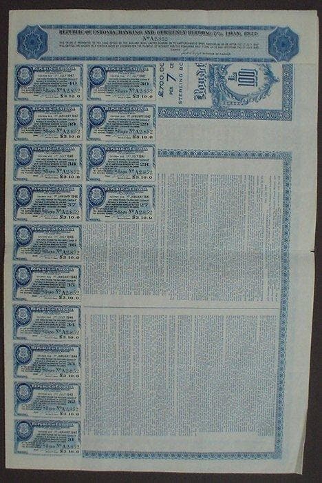 Estonie. - 1927 - 7% Republic of Estonia 100 £ Bond, Antiek en Kunst, Antiek | Speelgoed