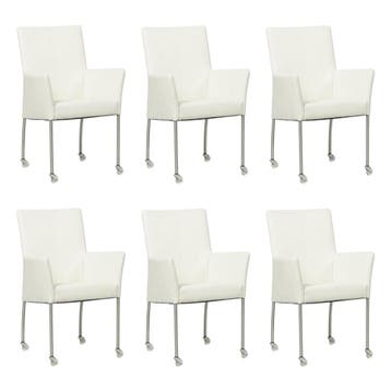 Set van 6 Leren eetkamerstoelen Comfort met wieltjes en, Ophalen of Verzenden, Nieuw, Leer, Eén