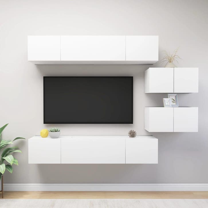 vidaXL 6-delige Tv-meubelset spaanplaat wit, Huis en Inrichting, Kasten |Televisiemeubels, Nieuw, Verzenden