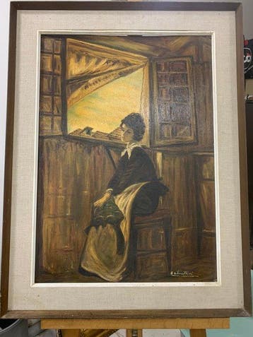 Italiaanse school (XX) - Donna alla finestra, Antiek en Kunst