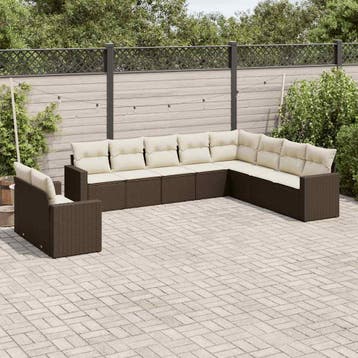 vidaXL 10-delige Loungeset met kussens poly rattan bruin, Verzenden