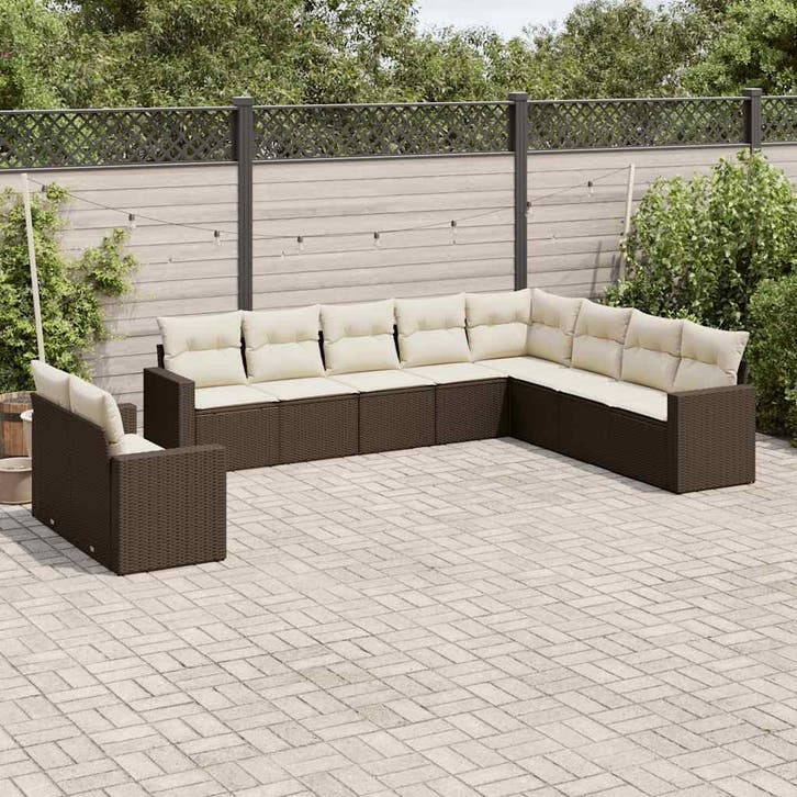 vidaXL 10-delige Loungeset met kussens poly rattan bruin, Jardin & Terrasse, Ensembles de jardin, Envoi