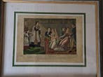 Collectie van memorabilia - Lithografie met houten lijst,, Antiek en Kunst