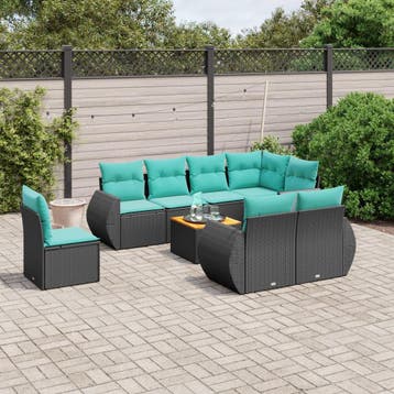 vidaXL 9-delige tuinbankset met kussens van zwart polyrotan, Verzenden