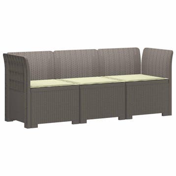 vidaXL 3-Zits Tu bank met Kussens Rattan Look PP Lichtgrijs, Verzenden