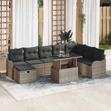 vidaXL Tuinbank Set 9 st Grijs poly rattan, Verzenden, Nieuw