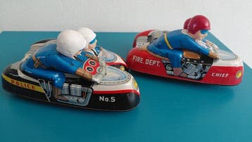 Daiya - Brandweer en Politie zijspan motoren - Opwindbaar